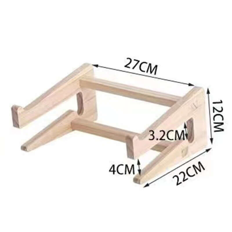 Future Tech Wooden laptop stand displaying a mobile phone, ideal for office and home use, showcasing a versatile design.