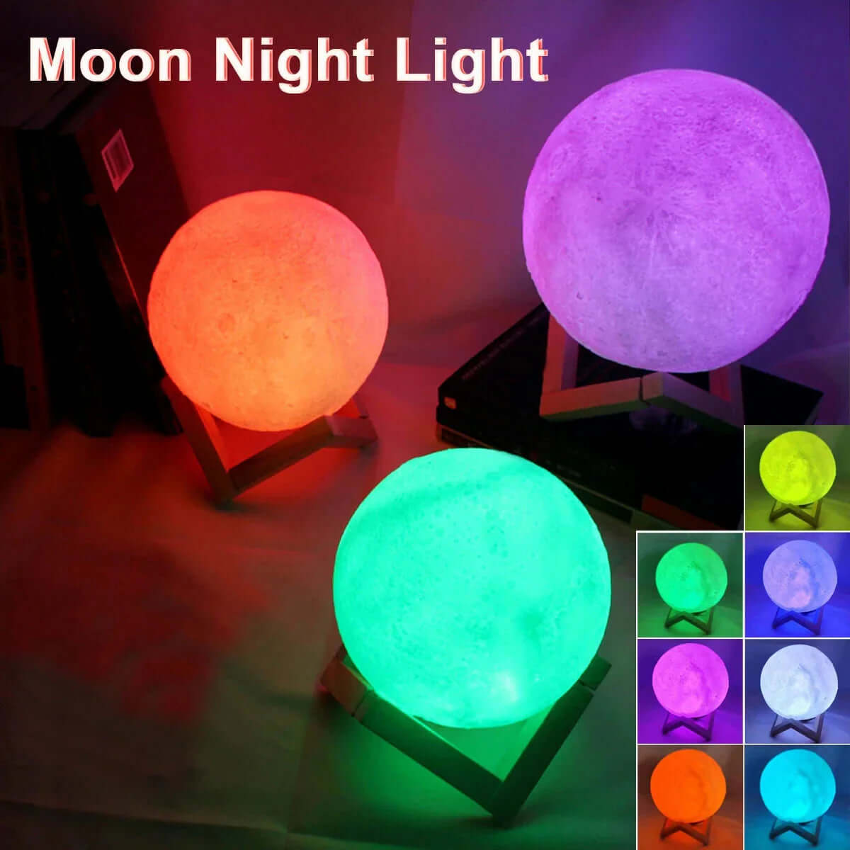 Future Tech D5 Starry Moon Lamp 8Cm - LED Night Light with Stand, 