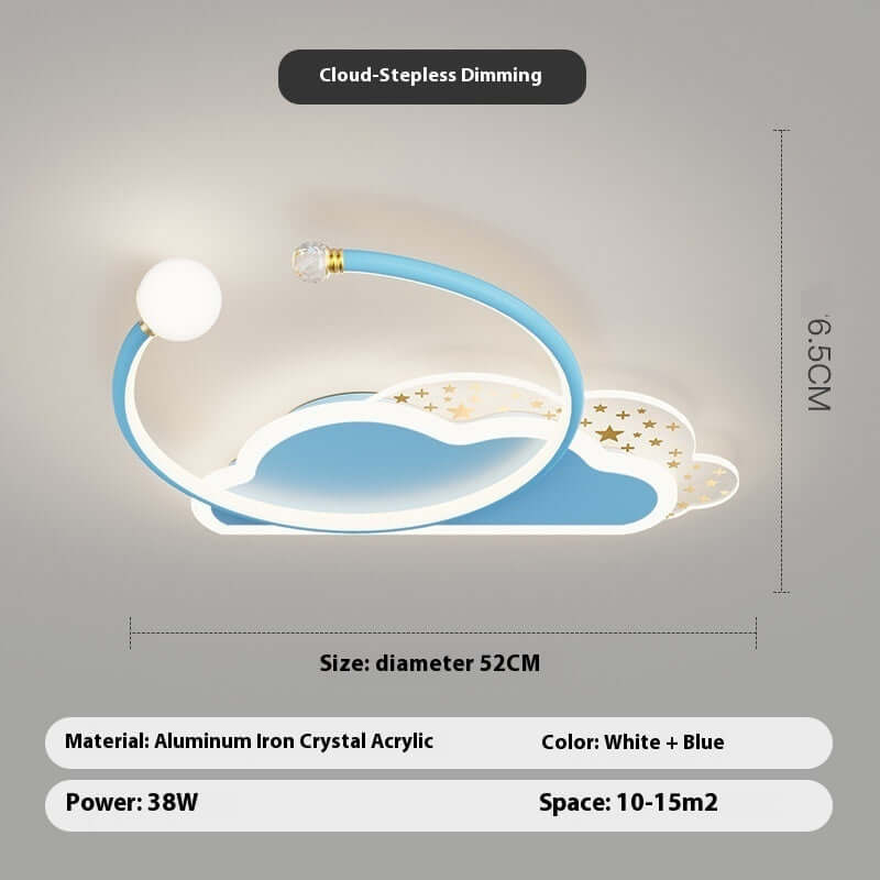 Future Tech Moon Cloud Children's Bedroom Ceiling Lamp with dimming feature and blue and white design.