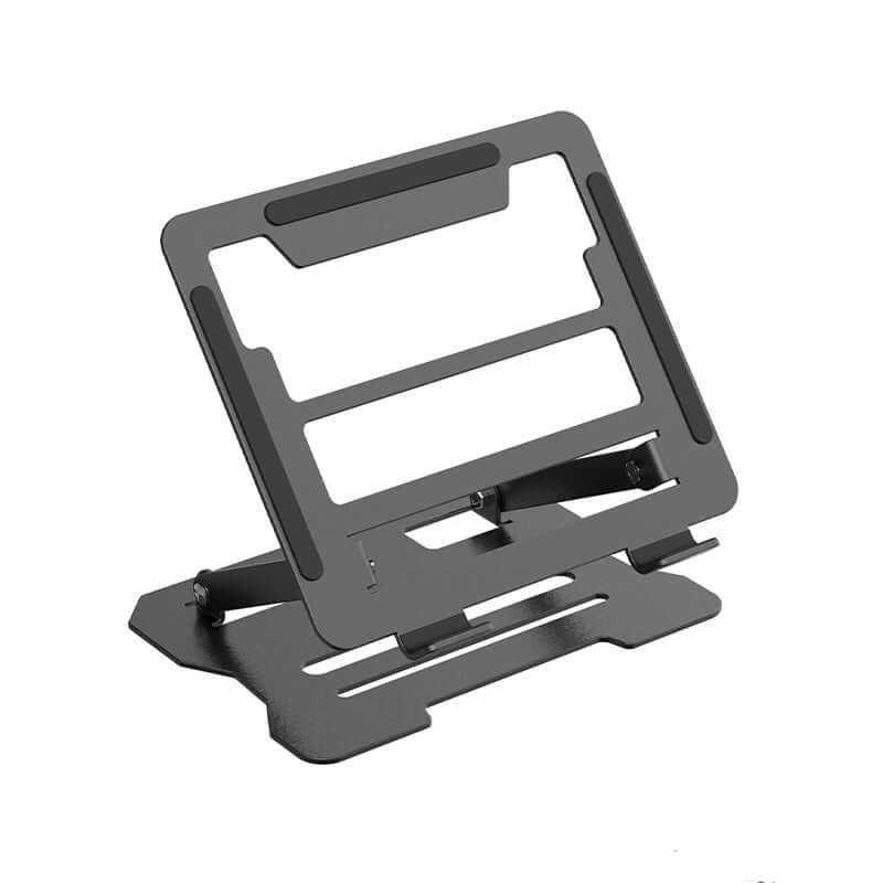 Future Tech Multifunctional portable laptop folding stand in sleek black color with minimalist design.