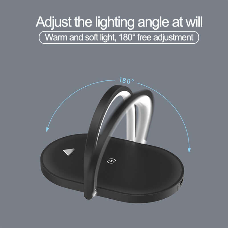 Future Tech 3 in 1 wireless charging night light with adjustable 180° lighting angle for optimal comfort and soft illumination.