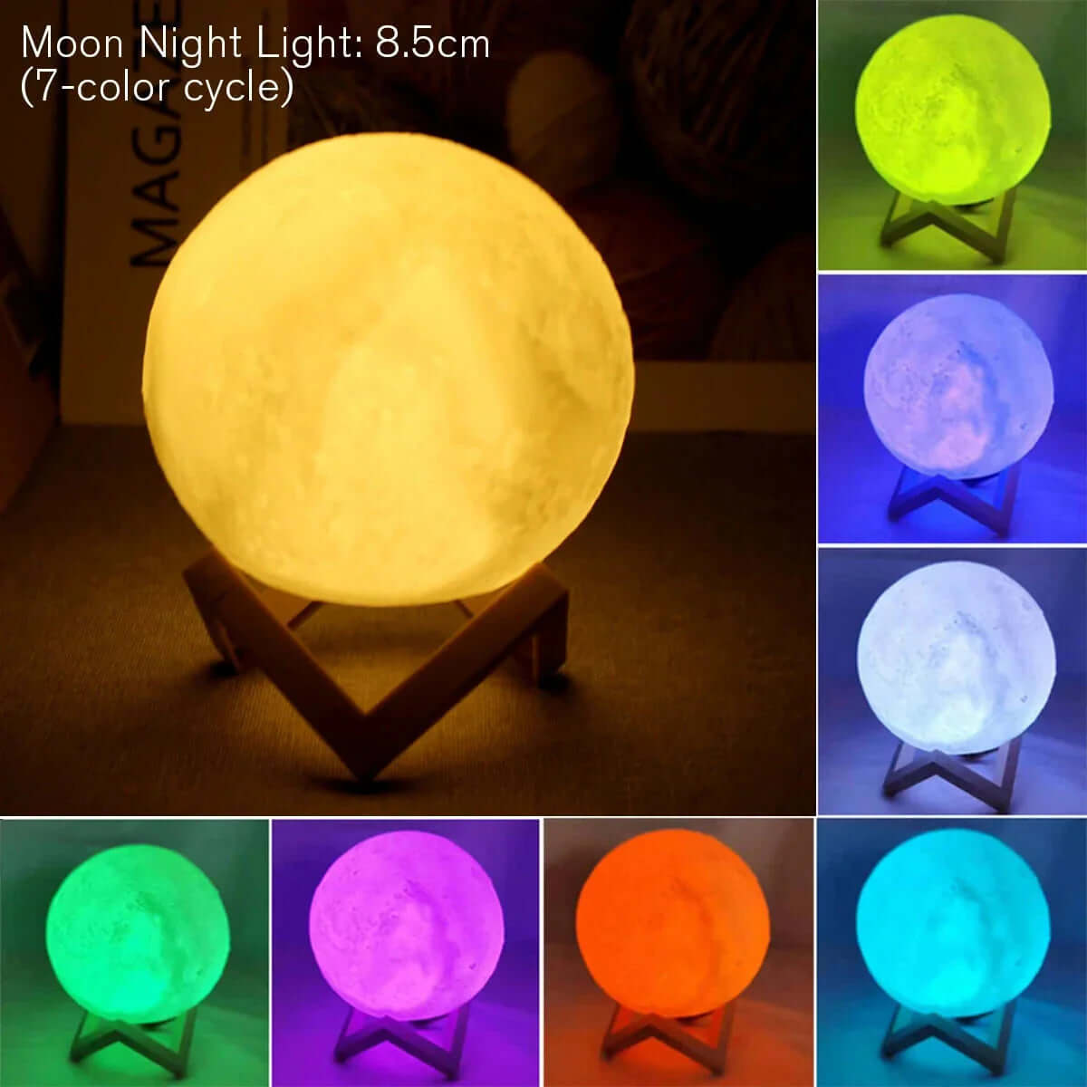 Future Tech D5 Starry Moon Lamp 8Cm - LED Night Light with Stand, 