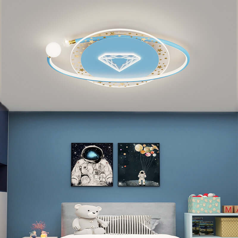 Future Tech Moon Cloud ceiling lamp illuminating a children's bedroom with a diamond design and star accents.
