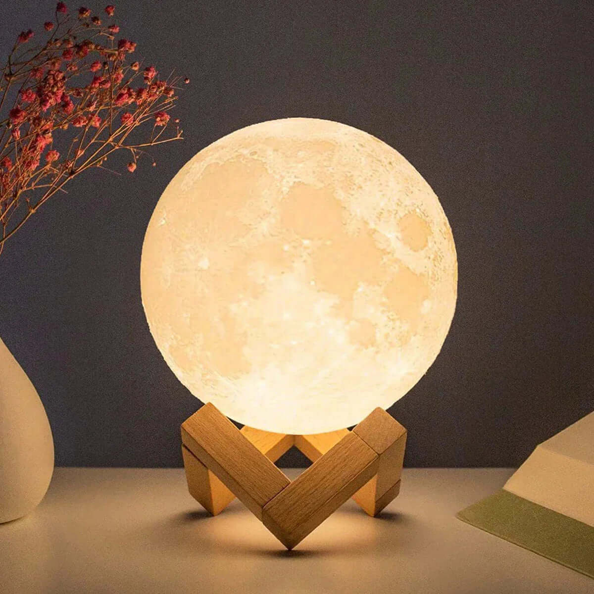 Future Tech D5 Starry Moon Lamp 8Cm - LED Night Light with Stand, 