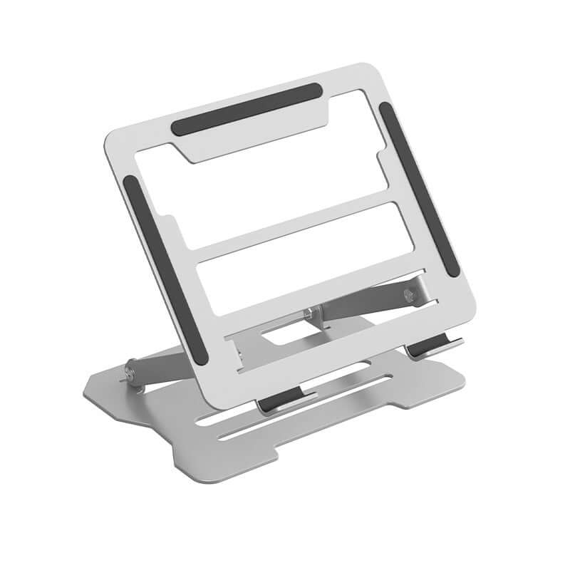 Future Tech Future Tech Portable laptop folding stand in sleek silver design, suitable for minimalist workspaces.